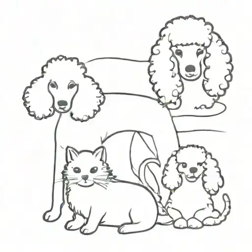  poodle dog and cat sitting tattoo design idea