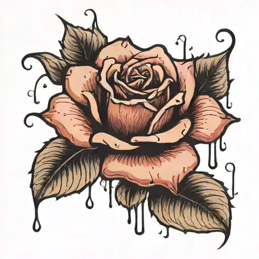 Option 1: Dark and Dreamy A small, delicate rose with dripping blood. The rose is in black ink, and the blood is a deep, tattoo design idea