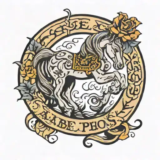horse shoe Abel Pozos written in the middle tattoo design idea