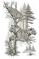 forest scene featuring apex predators tattoo design idea