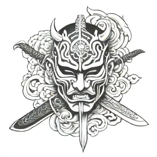 Japan mask sword tattoo tattoo design idea