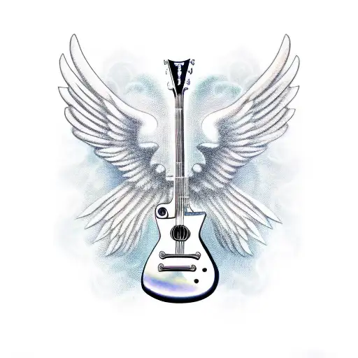 A guitar with wings and a halo tattoo design idea
