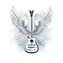A guitar with wings and a halo tattoo design idea