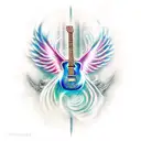 A guitar with wings and a halo tattoo design idea