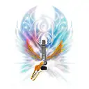 A guitar with wings and a halo tattoo design idea