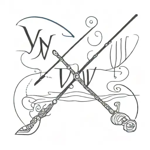 letters HJW and VI and a fishing pole tattoo design idea