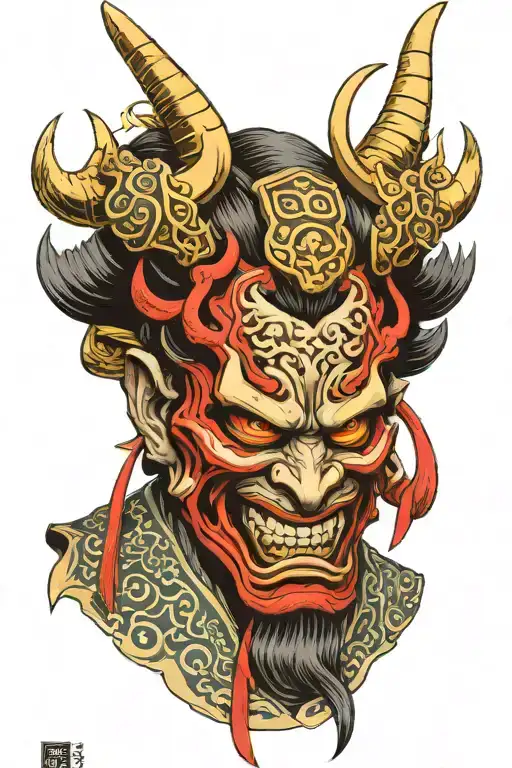 Oni Mask samurai tattoo design idea