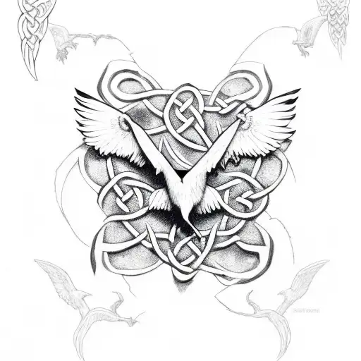raven in celtic knot style tattoo design idea