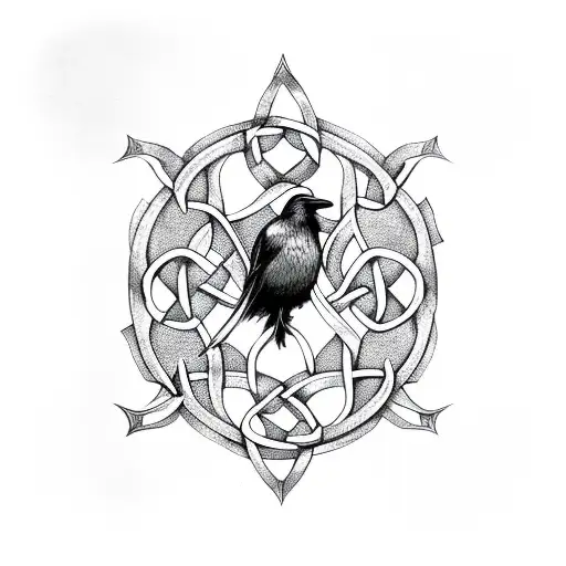 raven in celtic knot style tattoo design idea