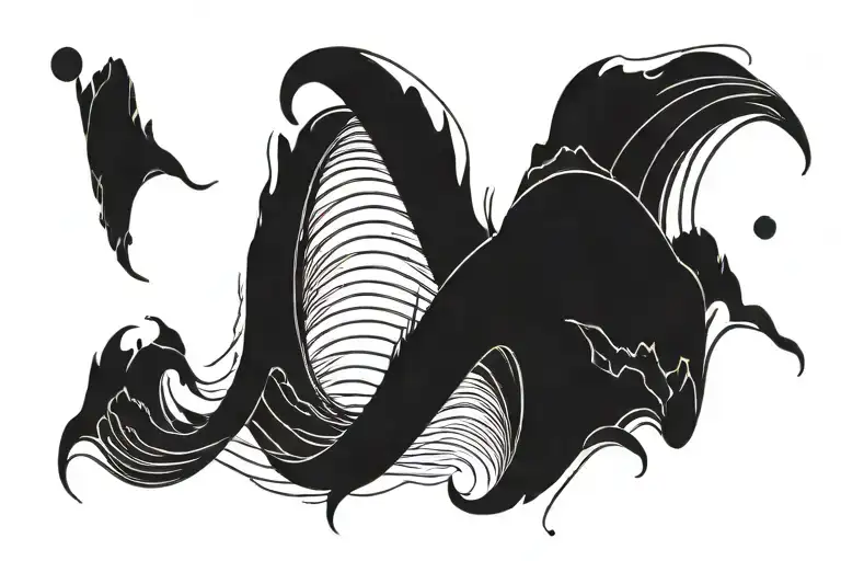 Simple lines of the waves, with deca joins written below tattoo design idea