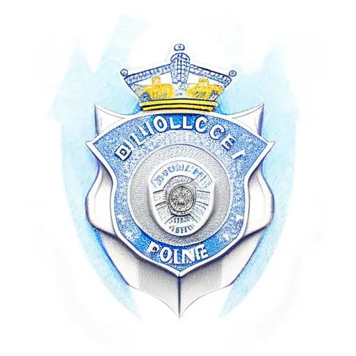 police badge with blue colors in it. blue canadian flag behind and everything faded tattoo design idea