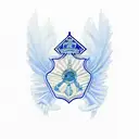 police badge with blue colors in it. blue canadian flag behind and everything faded tattoo design idea