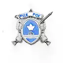 police badge with blue colors in it. blue canadian flag behind and everything faded tattoo design idea