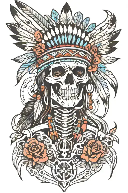 native american skeleton tattoo design idea