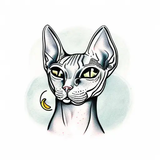 sphynx cat with moon tattoo design idea