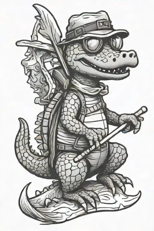 funny alligator skiing tattoo design idea