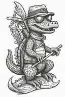funny alligator skiing tattoo design idea