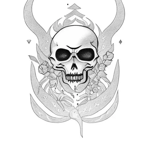 carta de tarot old school com uma caveira lendo  tattoo design idea