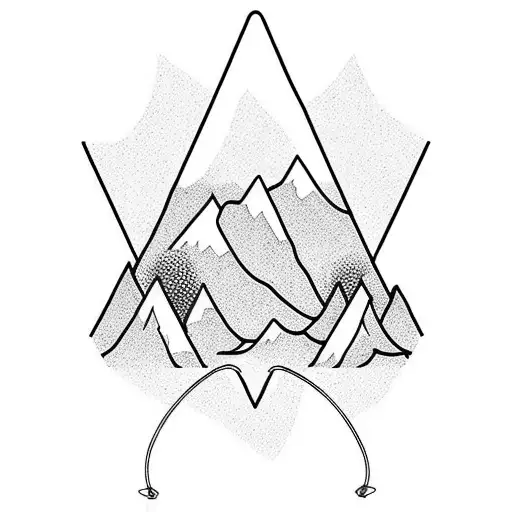A minimalist tattoo of a mountain range with a fishing line and hook hanging from it tattoo design idea