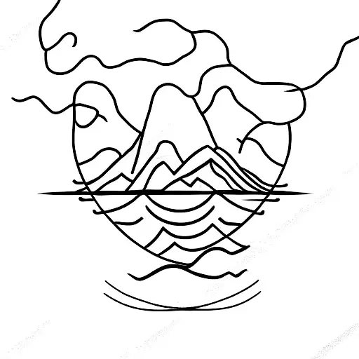 A minimalist tattoo of a mountain range with a fishing line and hook hanging from it tattoo design idea