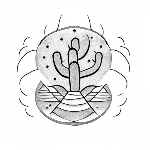 Tattoo style illustration of a day and night symbolism with sun, cactus and  mountains on upper half and moon and pine tree and stars below. 35941112 PNG