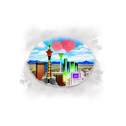 A Las Vegas skyline with a harley davidson tattoo design idea
