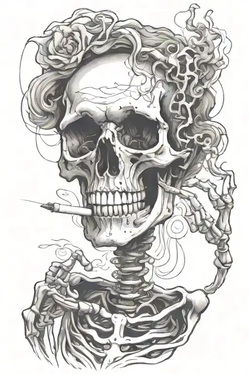 skeleton smoking cigarette tattoo design idea