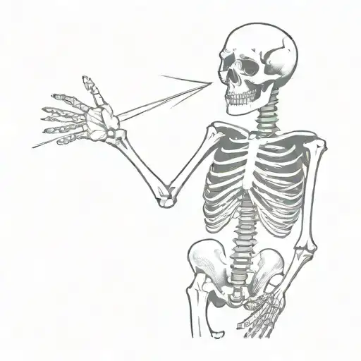 sad skeleton holding up okay sign tattoo design idea