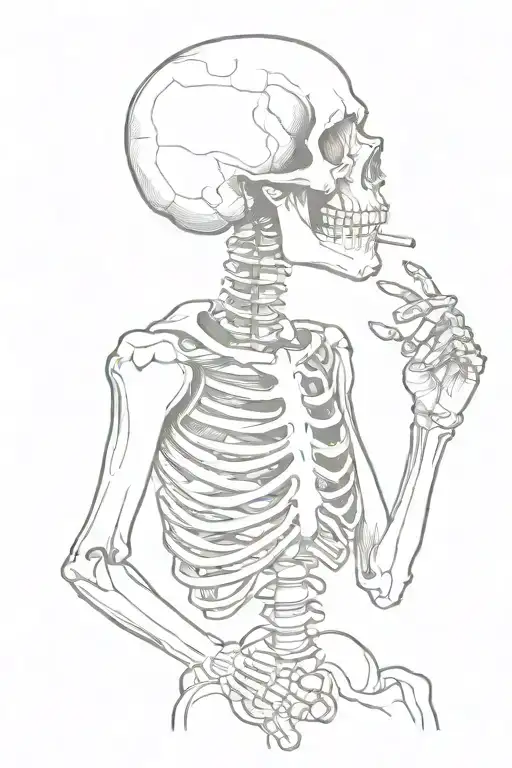 skeleton smoking cigarette tattoo design idea