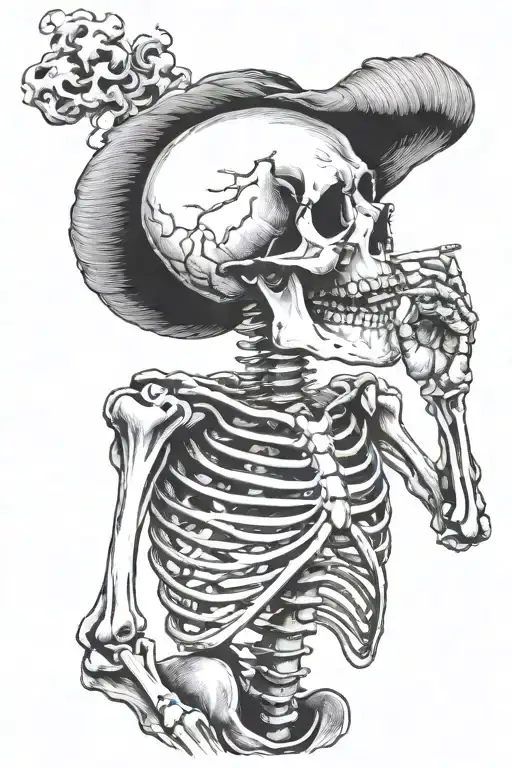 skeleton smoking cigarette tattoo design idea