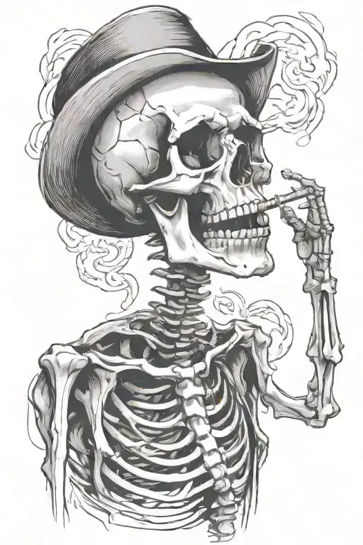 skeleton smoking cigarette tattoo design idea