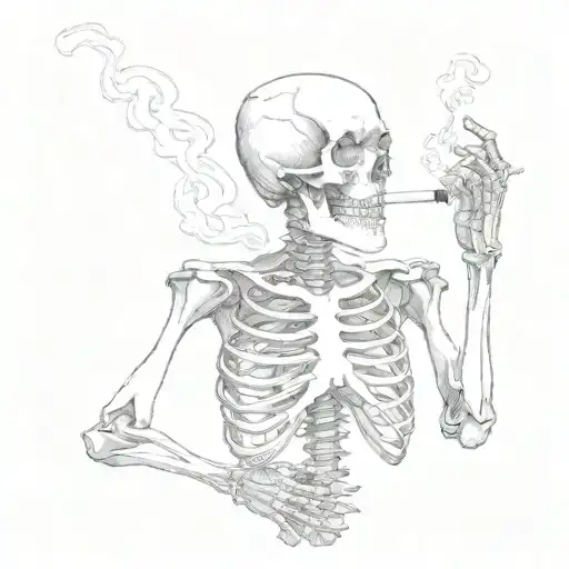 skeleton smoking cigarettes tattoo design idea