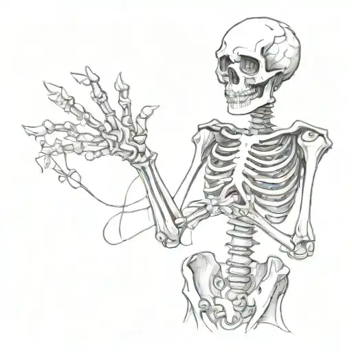 sad skeleton holding up okay sign tattoo design idea