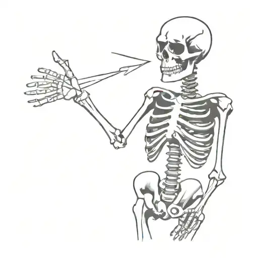 sad skeleton holding up okay sign tattoo design idea