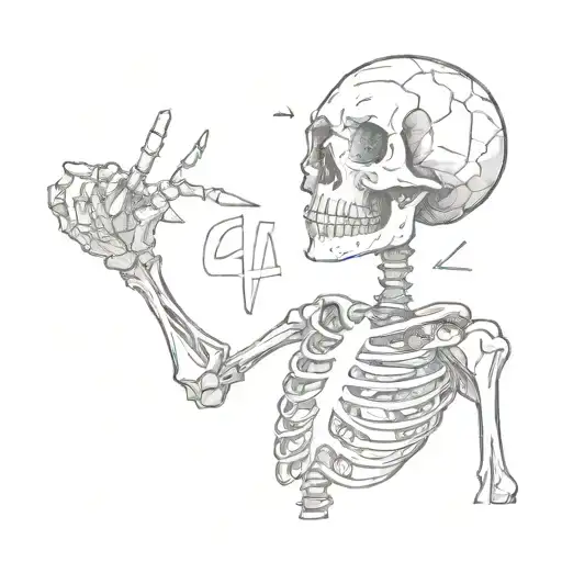sad skeleton holding up okay sign tattoo design idea