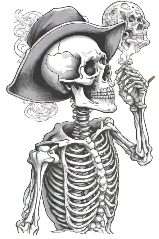skeleton smoking cigarette tattoo design idea