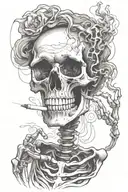 skeleton smoking cigarette tattoo design idea