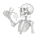 sad skeleton holding up okay sign tattoo design idea