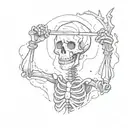 sad skeleton holding up okay sign tattoo design idea