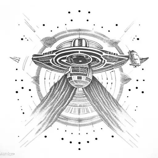 The Starship Enterprise cruising through a galaxy made of coffee beans tattoo design idea