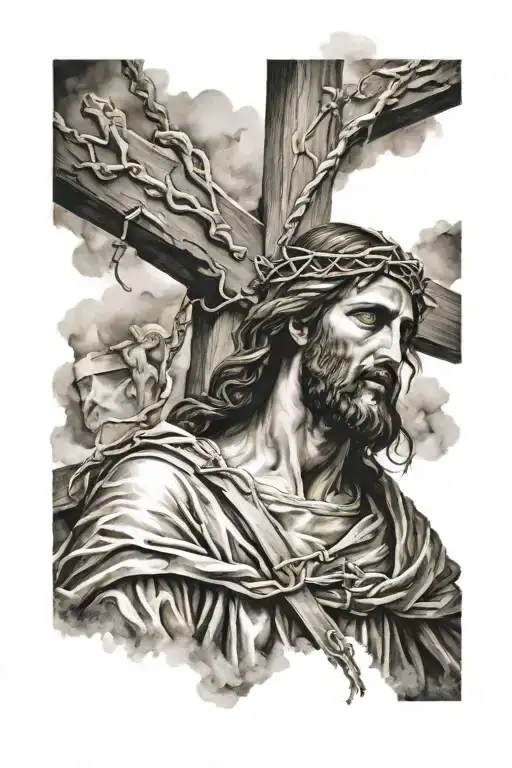 Jesus Christ walking to the cross tattoo design idea