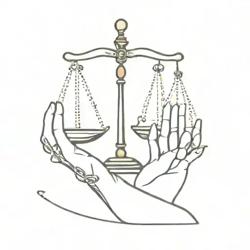human hands around libra scale balanced scale of justice tattoo design idea
