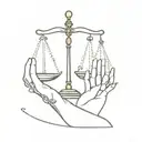 human hands around libra scale balanced scale of justice tattoo design idea
