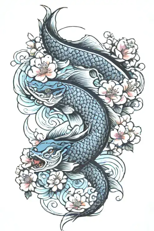 carp and dragon Japanese cherry blossom tattoo design idea