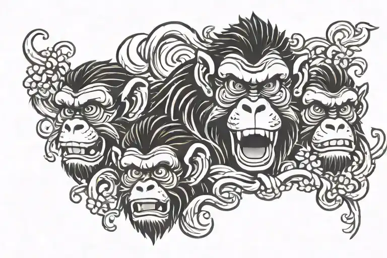 three wise monkeys in a row horizontal tattoo design idea