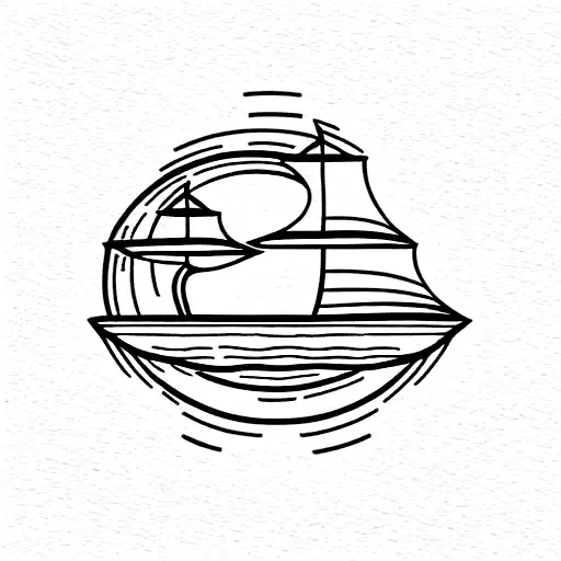 ship at sunset tattoo design idea