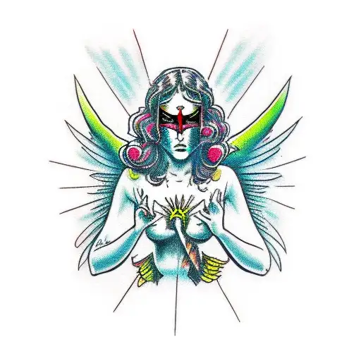 Fantasy harpy with Gasmaske Looks Like jesus tattoo design idea