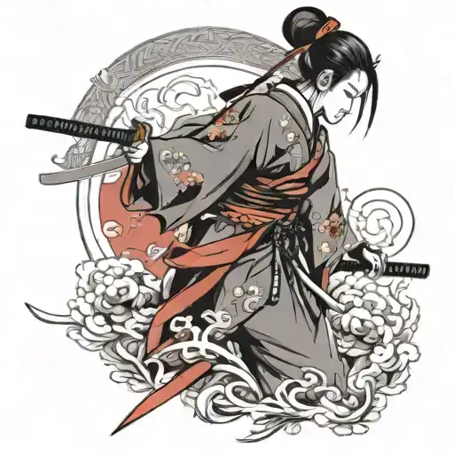 samurai sword japan girl tattoo design idea