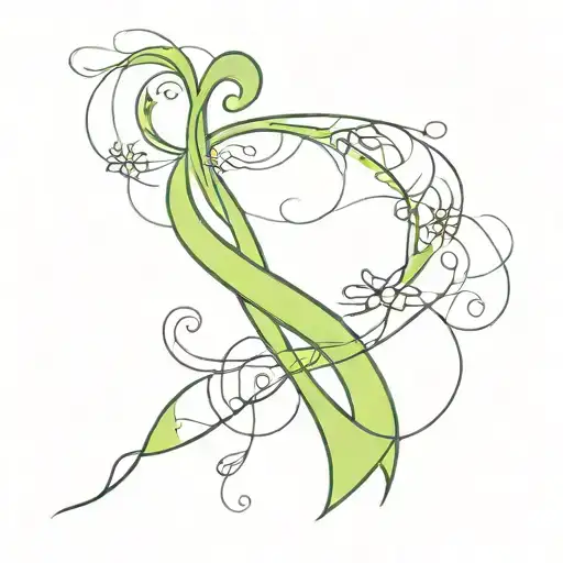 lime green cancer ribbon half. other half of ribbon should be a lavender flower vine. tattoo design idea