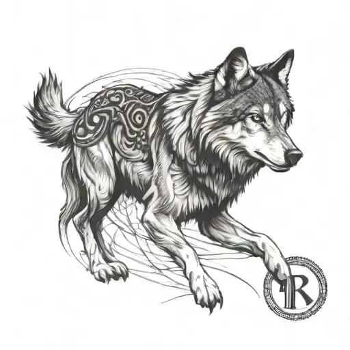 black and white wolf with Roman numeral III tattoo design idea